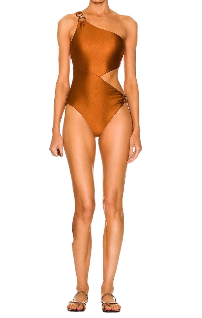 Zimmermann Violet Asymmetric One Piece Swimsuit | Caramel, One Shoulder, Cut Out