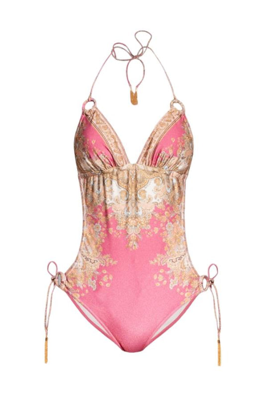 Zimmermann Anneke Ring Tie One Piece | Rose Paisley, Cut Out, Triangle