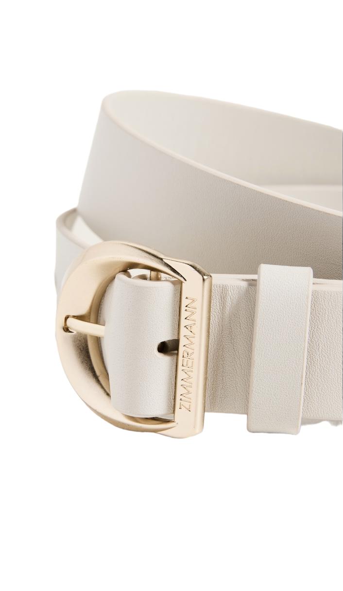 Zimmermann Crescent Buckle Jean Belt | Cream/ECRU, Leather, Narrow, Gold