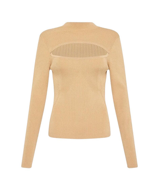 MANNING CARTELL Virtual Dimension Knit Top | Camel, Jersey Stretch,Sz L, Cut Out