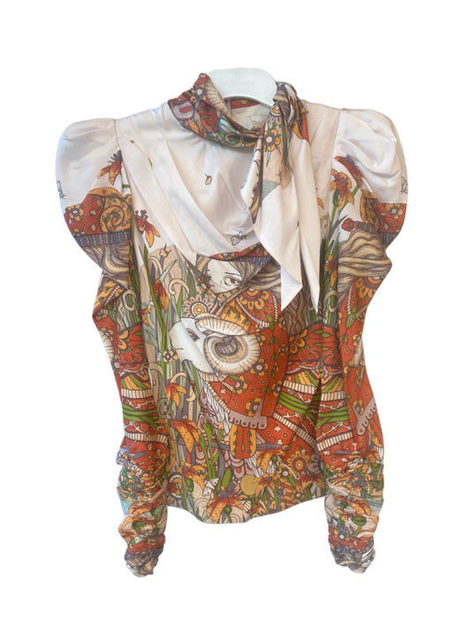 Zimmermann Kaleidoscope Tucked Blouse | Aries Zodiac Print, Puff Shoulder, Silk