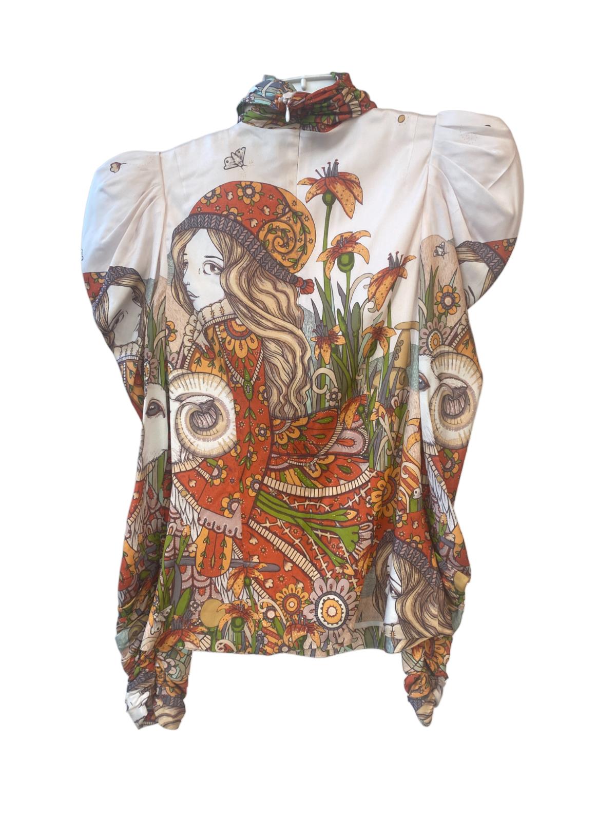 Zimmermann Kaleidoscope Tucked Blouse | Aries Zodiac Print, Puff Shoulder, Silk