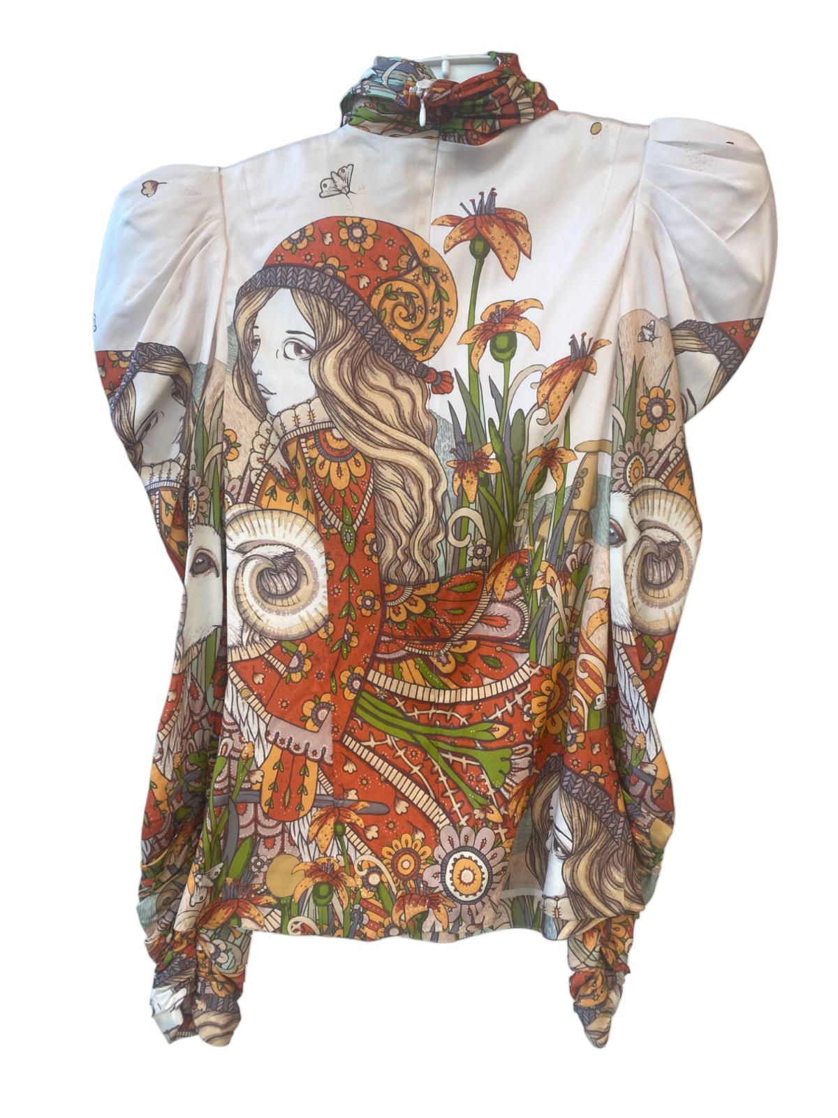 Zimmermann Kaleidoscope Tucked Blouse | Aries Zodiac Print, Puff Shoulder, Silk