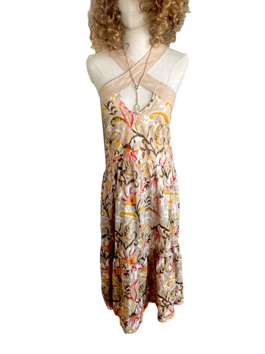 Mon Renn Kindered Mini Dress | Cotton/Linen Blend, Floral,  Beige, Eco Friendly