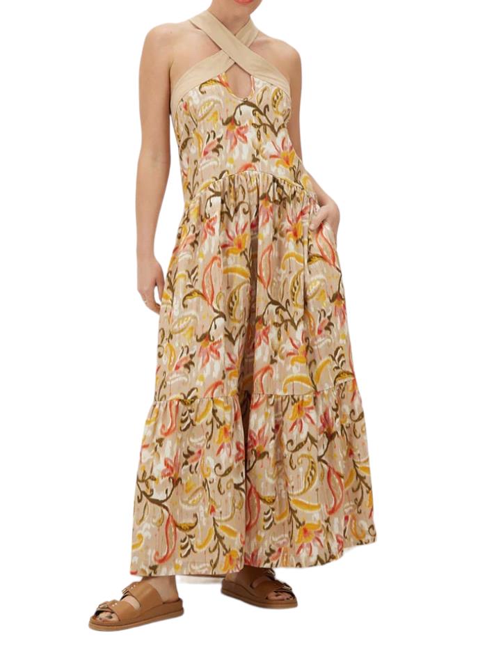 Mon Renn Kindered Mini Dress | Cotton/Linen Blend, Floral,  Beige, Eco Friendly