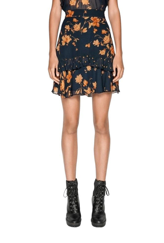 CUE Frill Mini Skirt | Floral/Polka dot frills, Viscose, Navy/Golden Floral