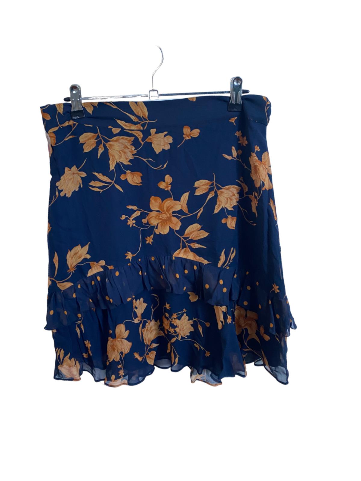 CUE Frill Mini Skirt | Floral/Polka dot frills, Viscose, Navy/Golden Floral