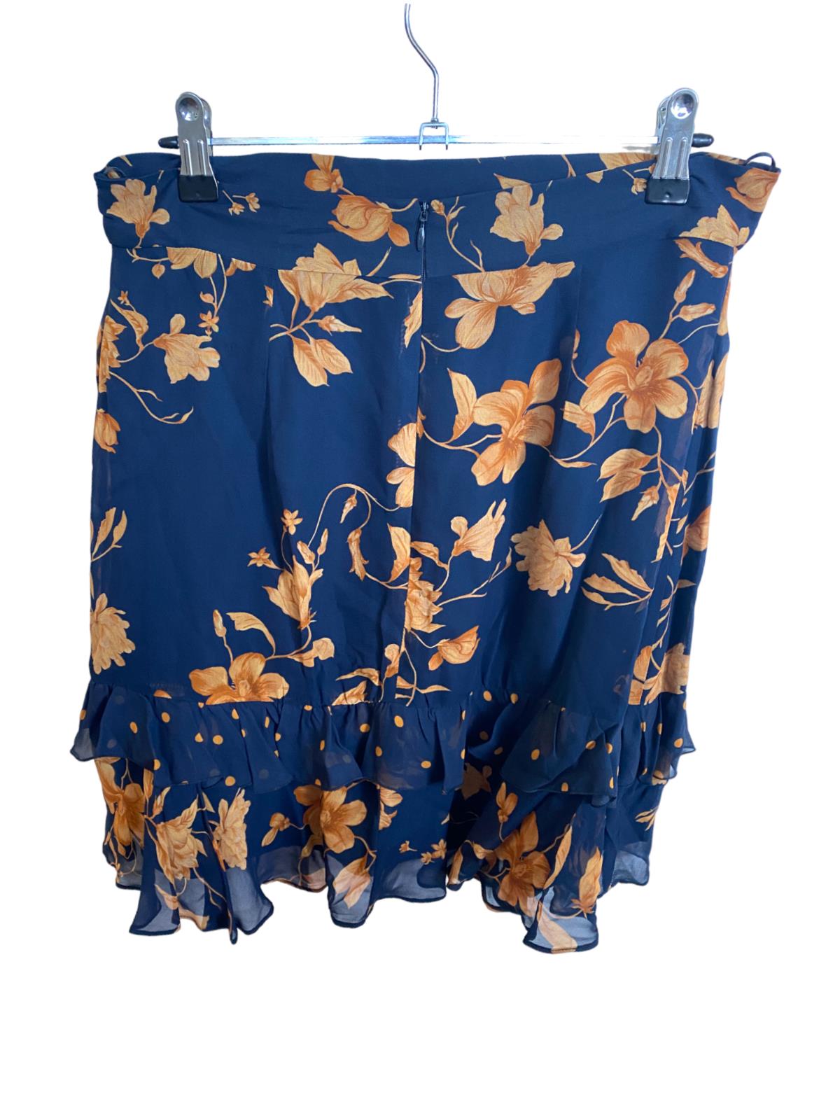 CUE Frill Mini Skirt | Floral/Polka dot frills, Viscose, Navy/Golden Floral