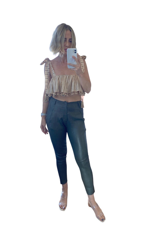 Scanlan Theodore Stretch Leather Pants | Skinny leg, Mid Rise, Khaki, Size 10