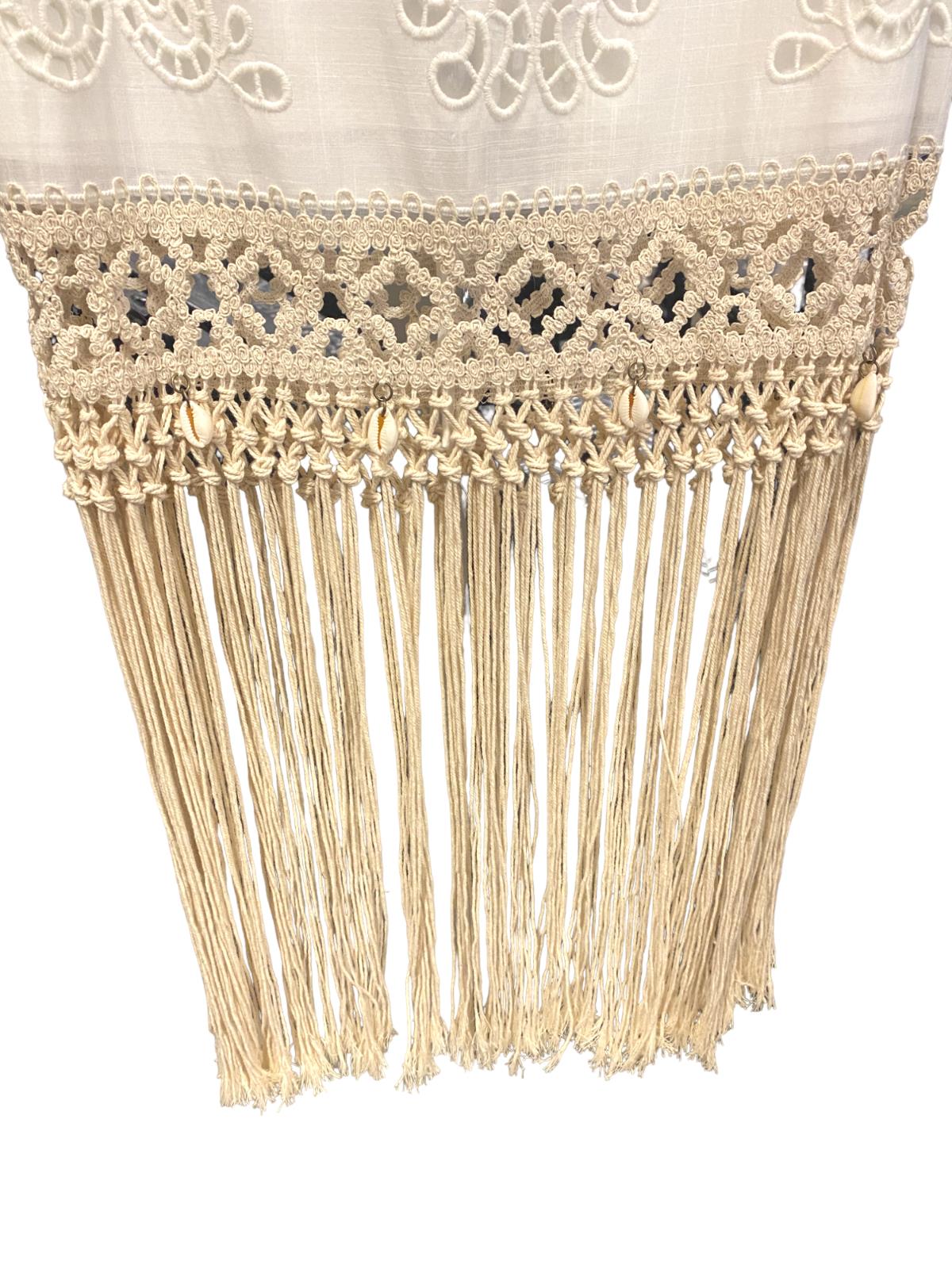 Zimmermann Vitali Fringe Skirt | White Broderie Anglaise, Rattan Belt, Cotton