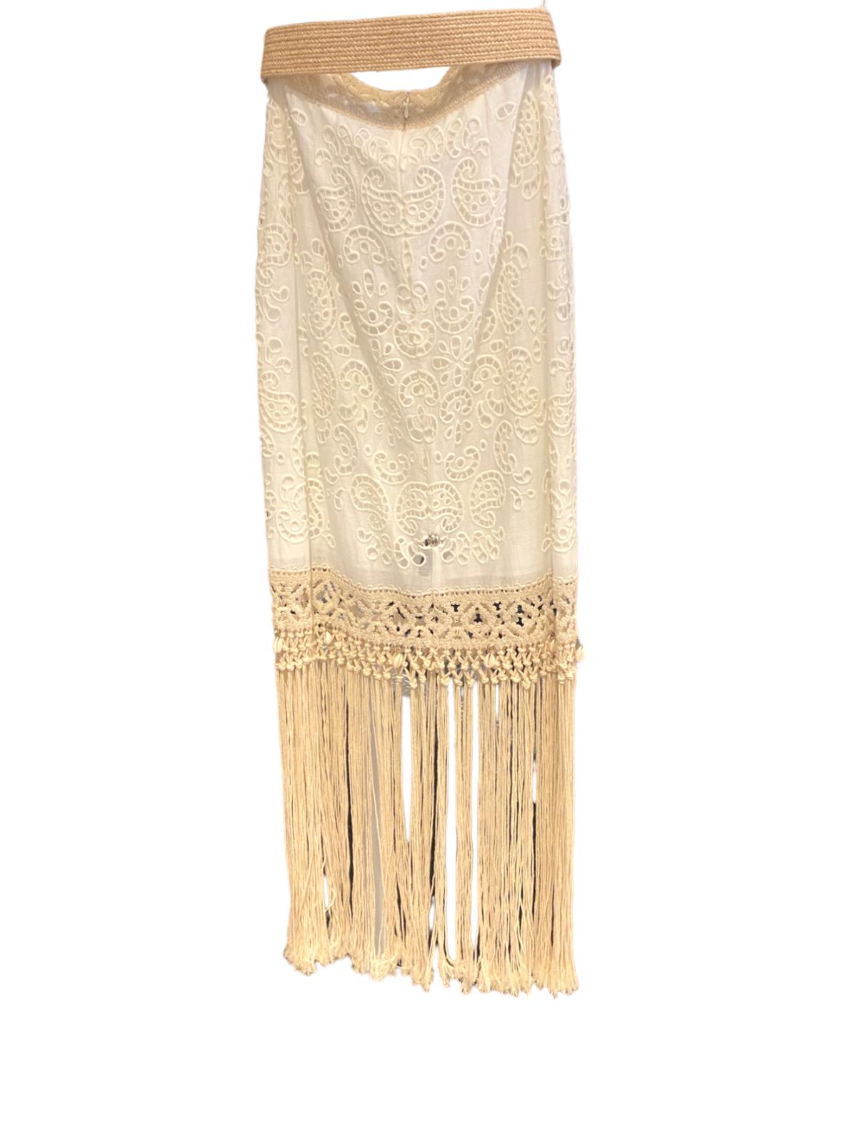 Zimmermann Vitali Fringe Skirt | White Broderie Anglaise, Rattan Belt, Cotton