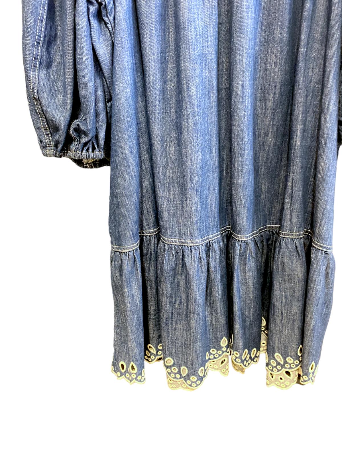 Zimmermann Laurel Scallop Mini dress | Denim Blue, Embroidery, Blouson Sleeves