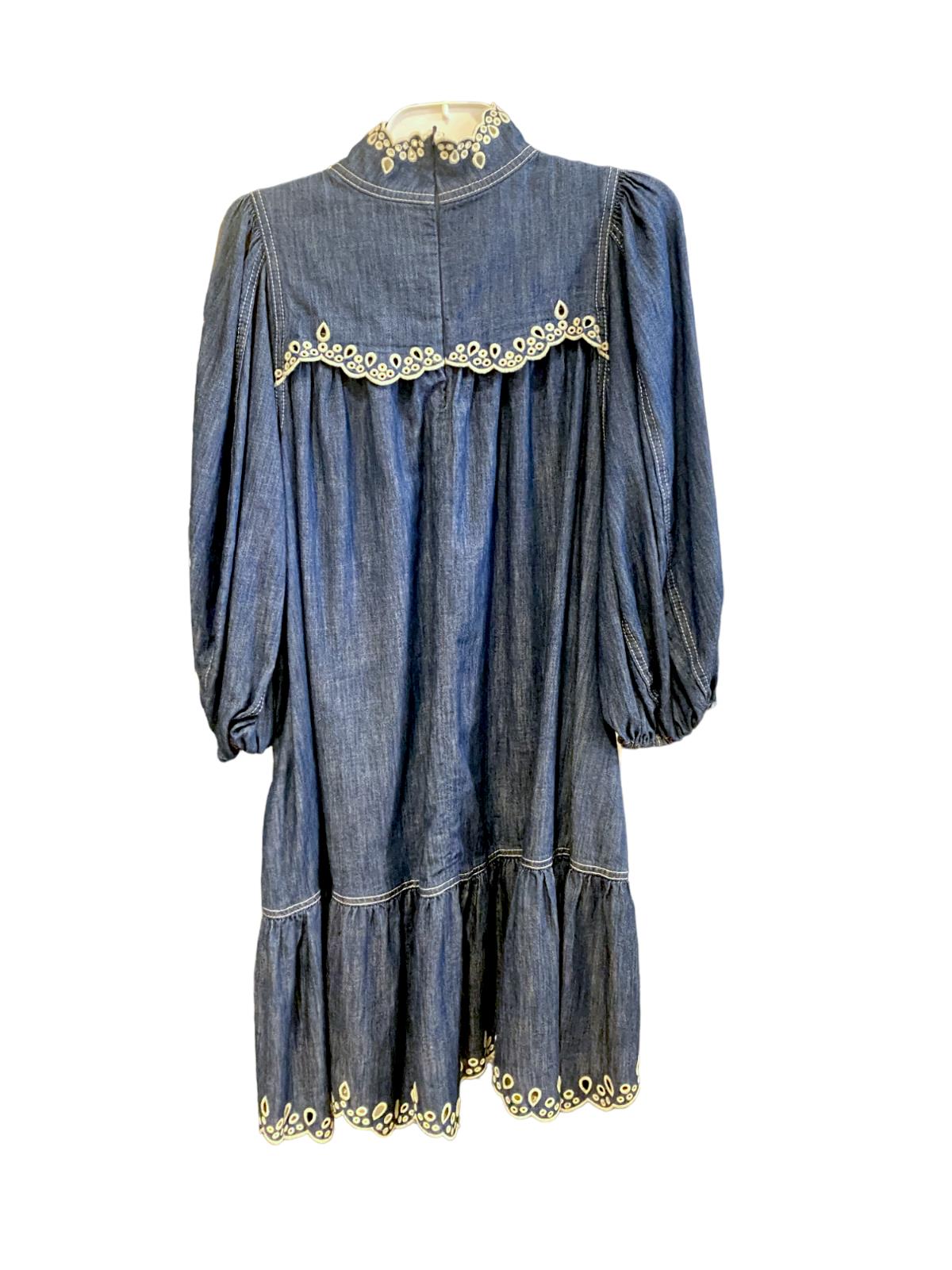 Zimmermann Laurel Scallop Mini dress | Denim Blue, Embroidery, Blouson Sleeves
