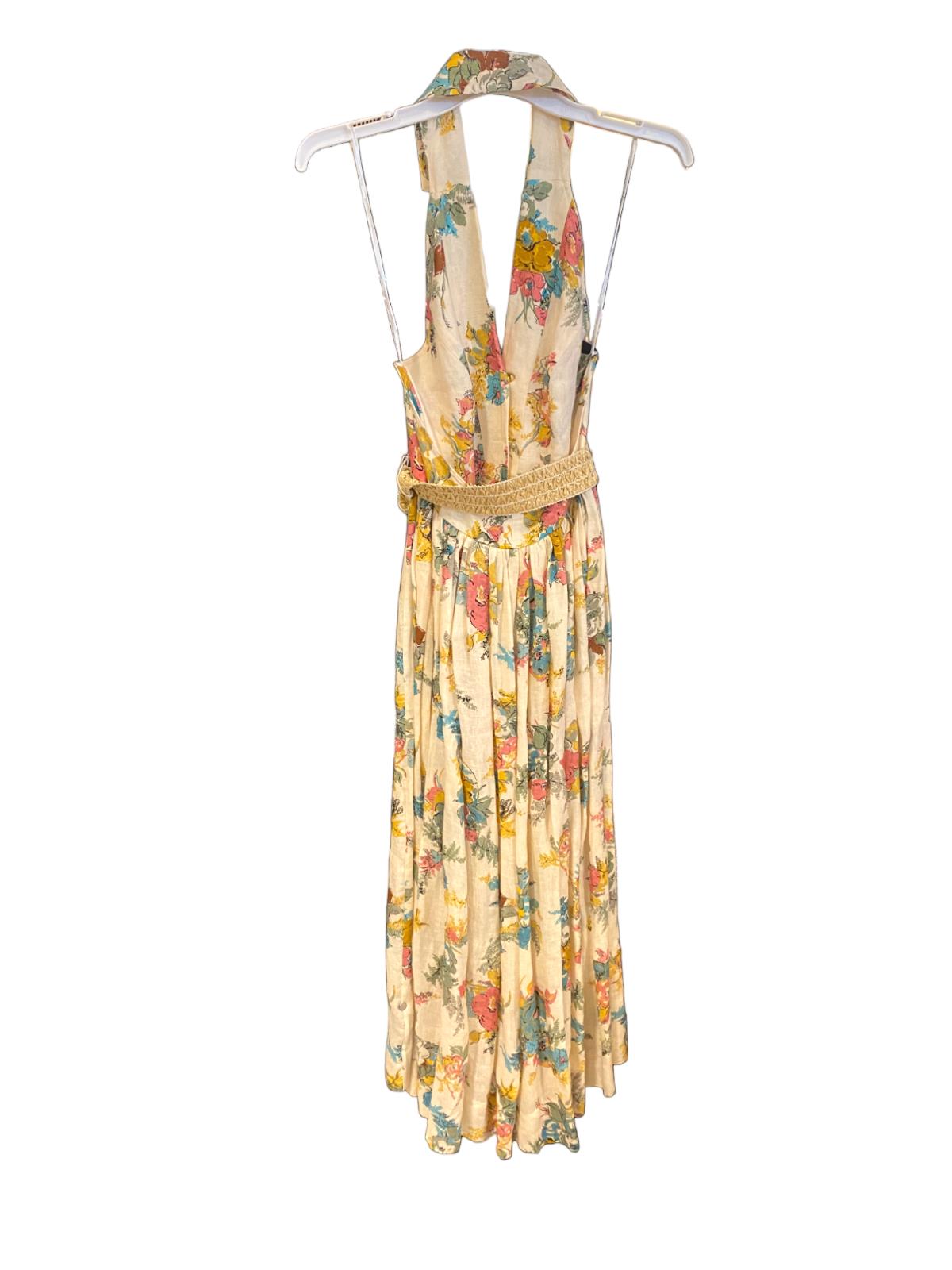 Zimmermann Clover Halter Shirt Dress | Open Back, Floral, Collar, Wicker Belt