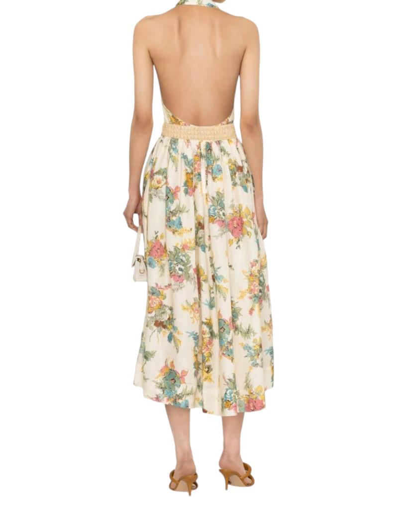 Zimmermann Clover Halter Shirt Dress | Open Back, Floral, Collar, Wicker Belt