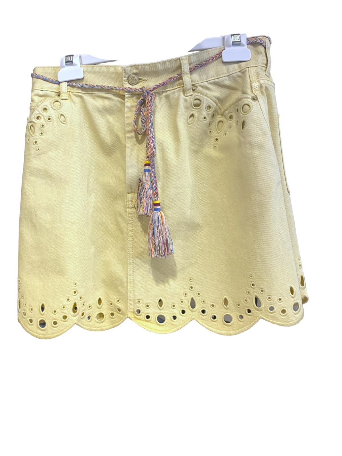 Zimmermann Clover Scallop Mini Skirt Yellow Denim Scallop Belt Naked Pear