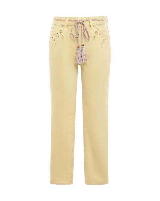 Zimmermann Clover Stove Pipe Jeans | Pale Yellow, High Waist, Embroidery, Belt
