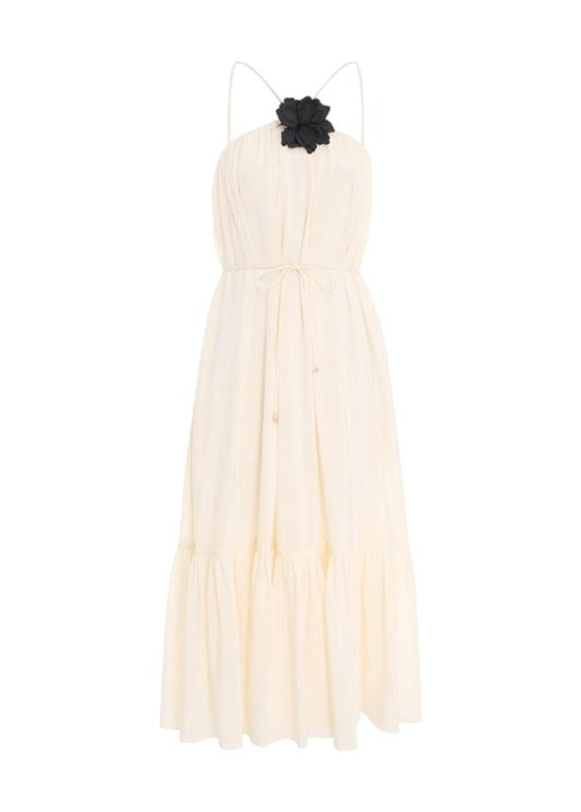 Zimmermann Halter Neck Midi Dress | Cream/Off-White, Silk, Brooch, Optional Belt