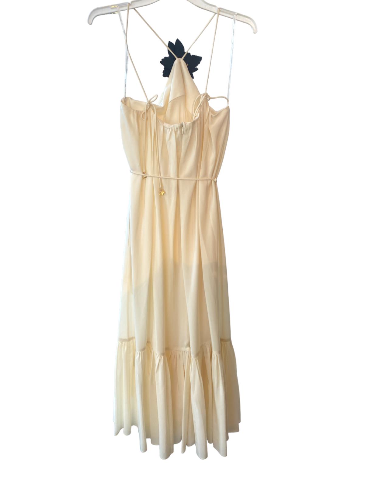 Zimmermann Halter Neck Midi Dress | Cream/Off-White, Silk, Brooch, Optional Belt