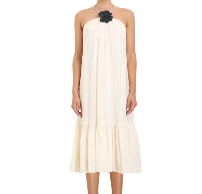 Zimmermann Halter Neck Midi Dress | Cream/Off-White, Silk, Brooch, Optional Belt