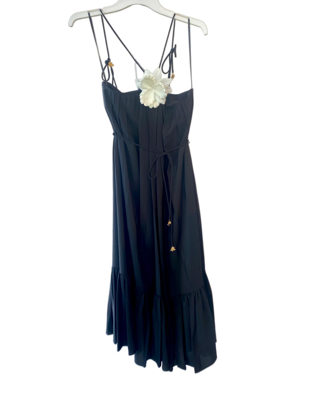 Zimmermann Halter Neck Midi Dress | Black, Silk, Flower Brooch, Optional Belt