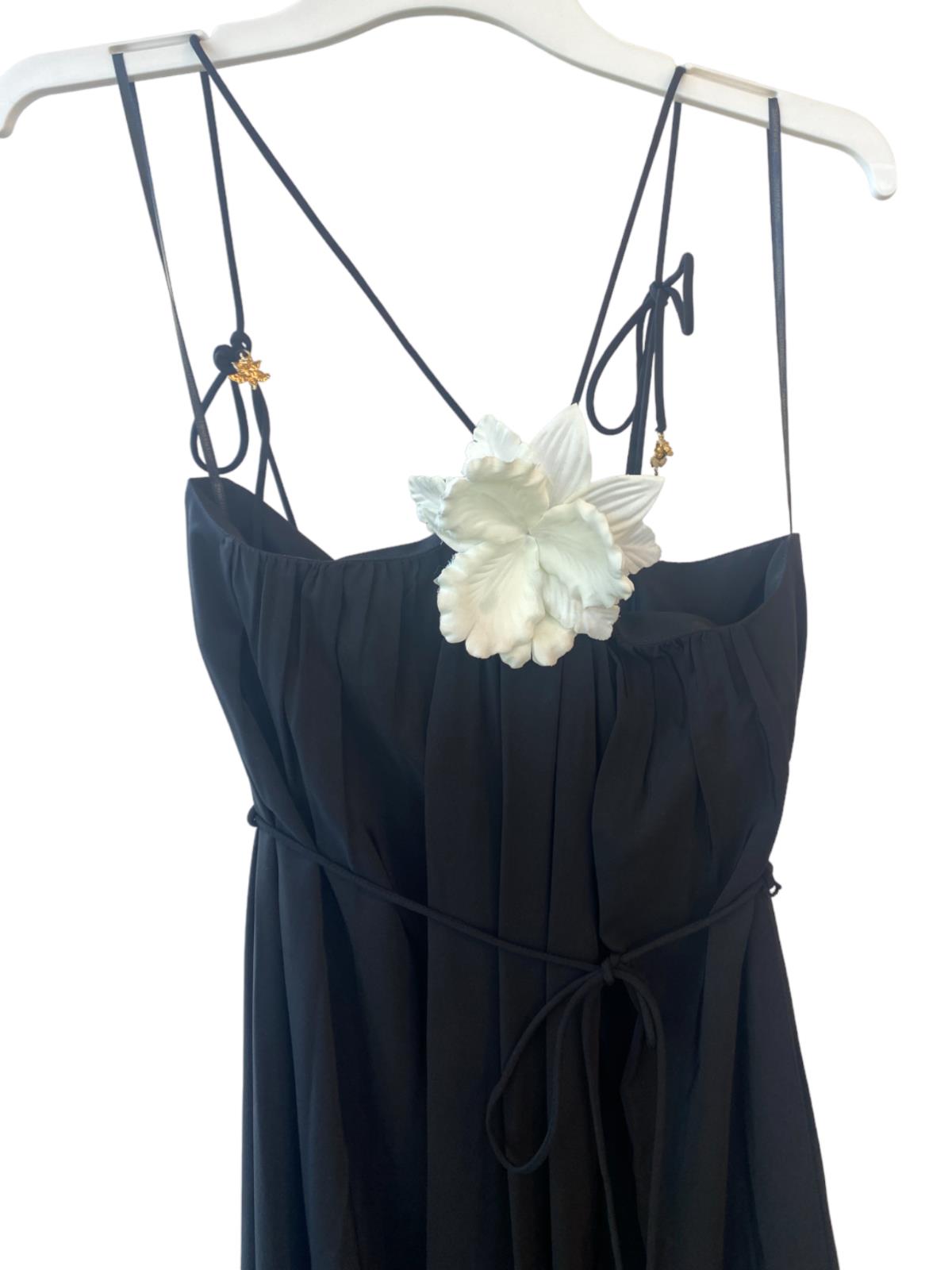 Zimmermann Halter Neck Midi Dress | Black, Silk, Flower Brooch, Optional Belt