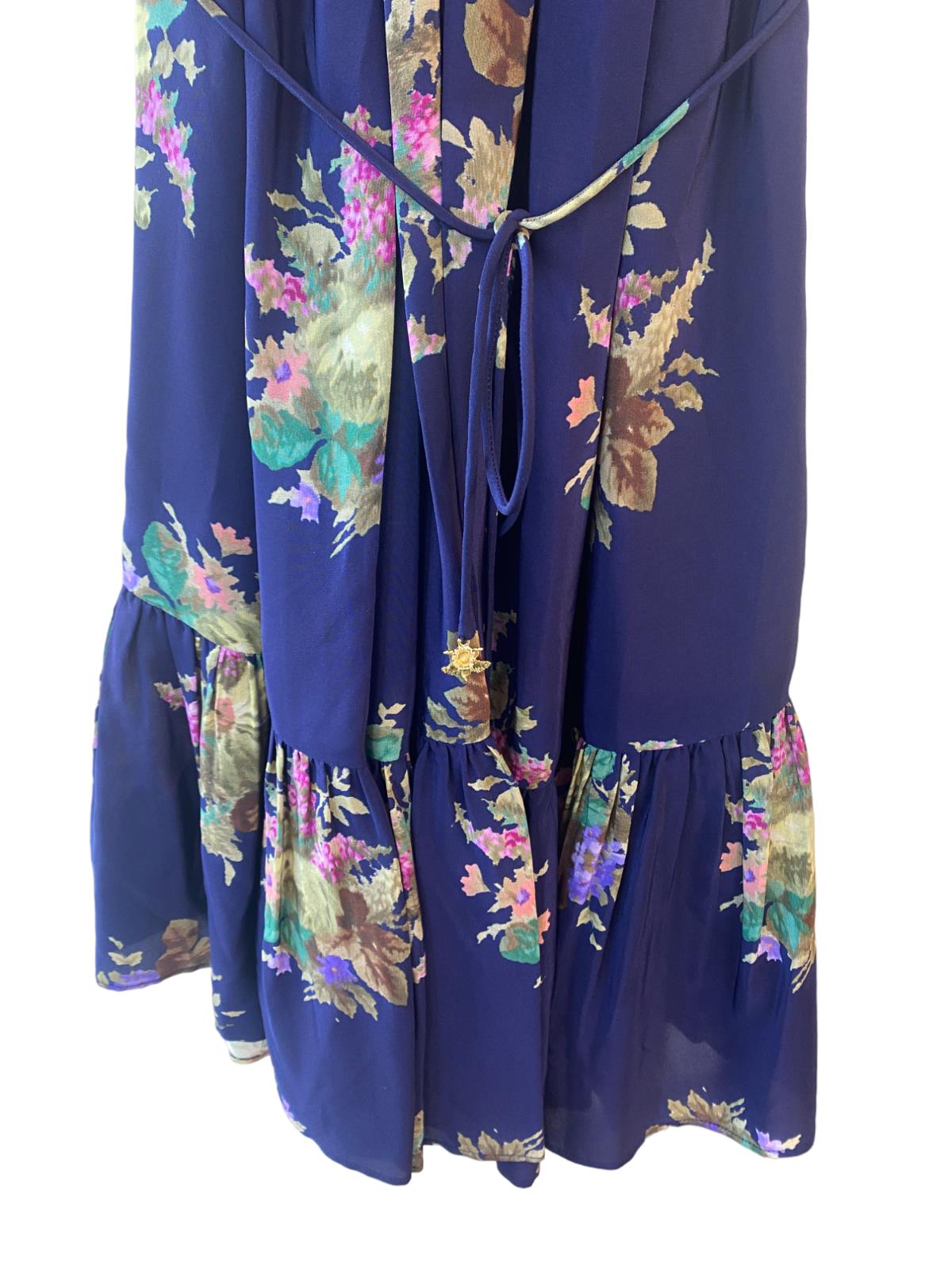Zimmermann Halter Neck Mini Dress |Navy Floral, Silk, Removable Brooch, Tie Belt