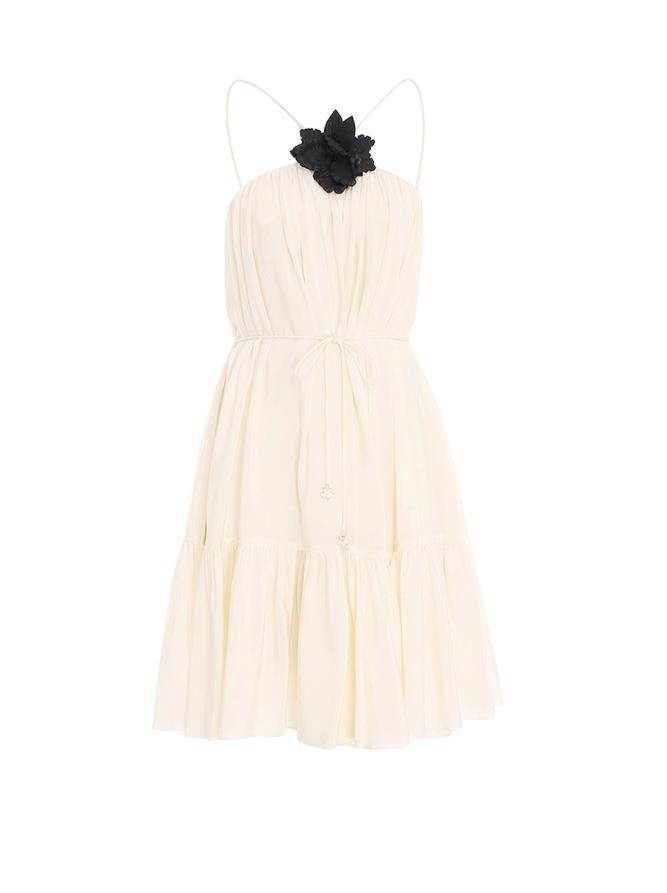 Zimmermann Halter Neck Mini Dress | Cream/Off-White, Silk, Brooch, Optional Belt