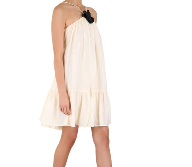 Zimmermann Halter Neck Mini Dress | Cream/Off-White, Silk, Brooch, Optional Belt