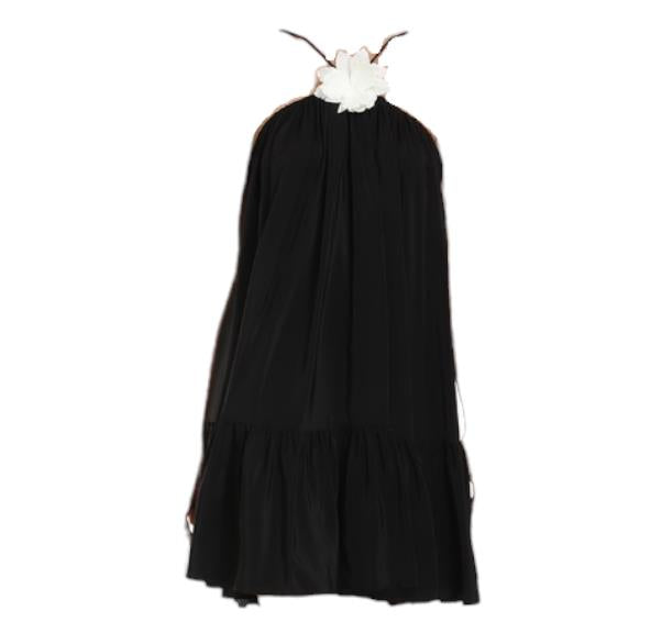 Zimmermann Halter Neck Mini Dress | Black, Silk, Flower Brooch, Optional Belt