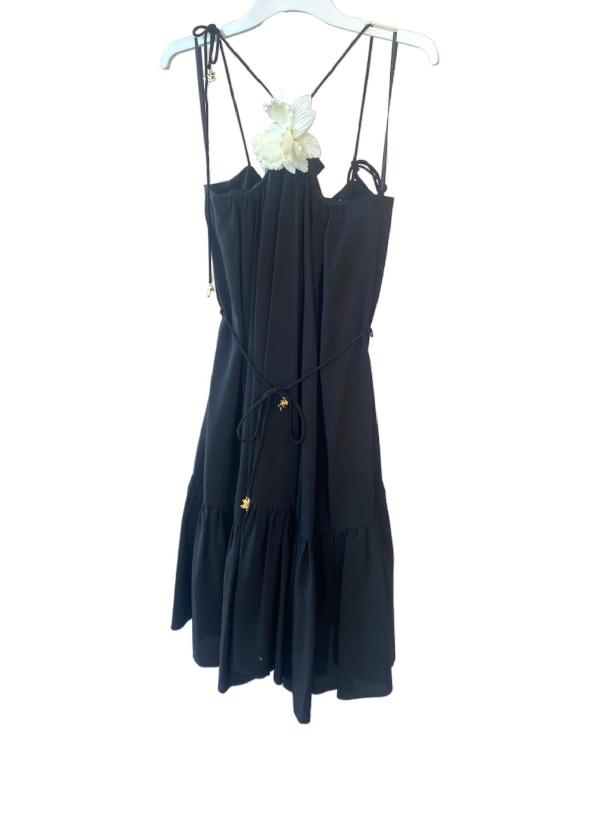 Zimmermann Halter Neck Mini Dress | Black, Silk, Flower Brooch, Optional Belt