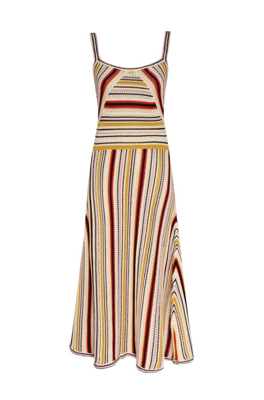 Zimmermann Vitali Multi Stripe Knit Dress | Midi, Crochet, Fit & Flare, Unlined