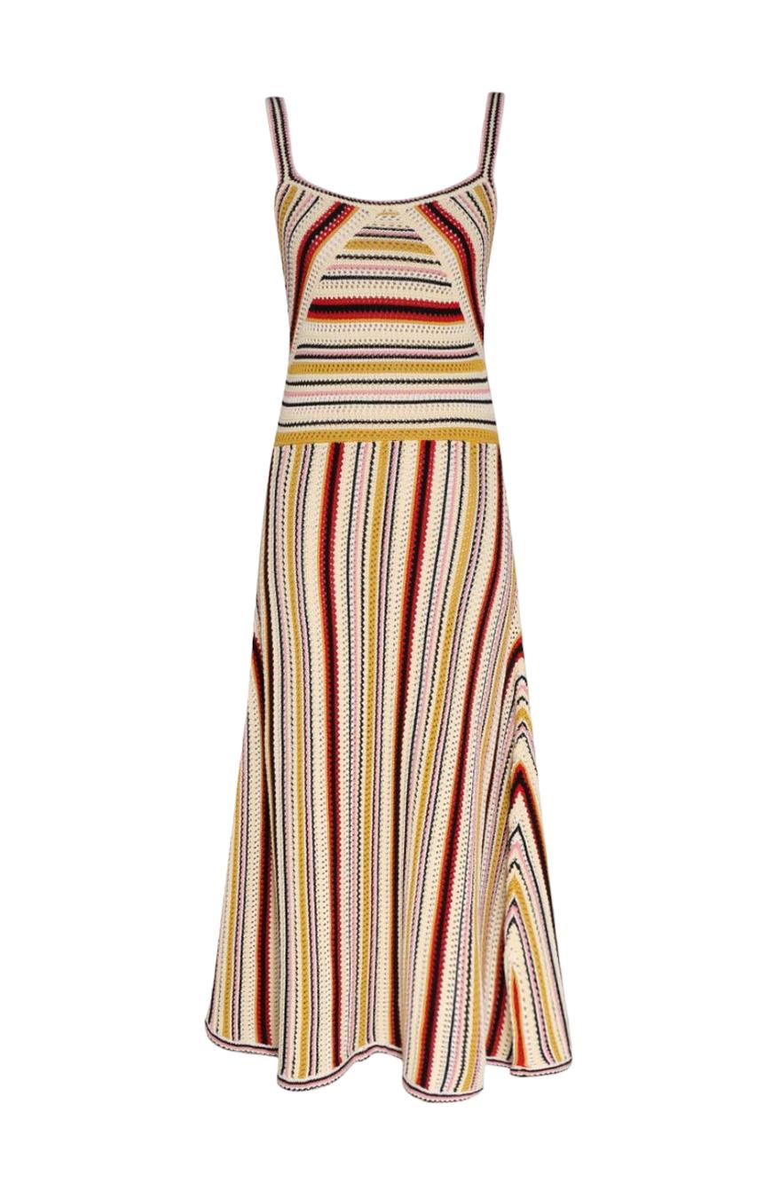 Zimmermann Vitali Multi Stripe Knit Dress | Midi, Crochet, Fit & Flare, Unlined
