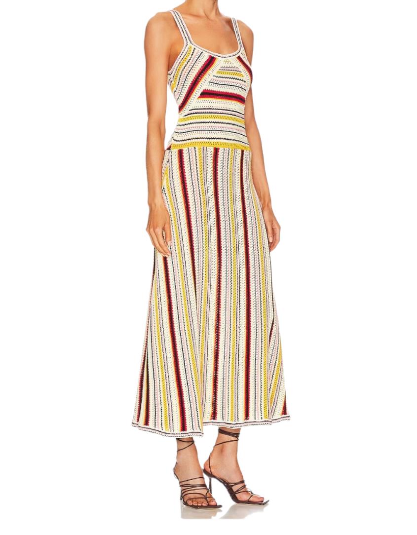 Zimmermann Vitali Multi Stripe Knit Dress | Midi, Crochet, Fit & Flare, Unlined