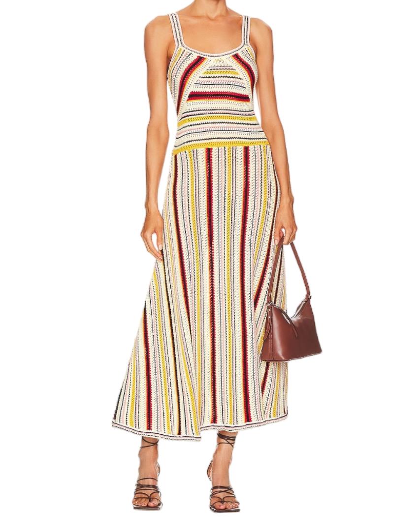 Zimmermann Vitali Multi Stripe Knit Dress | Midi, Crochet, Fit & Flare, Unlined