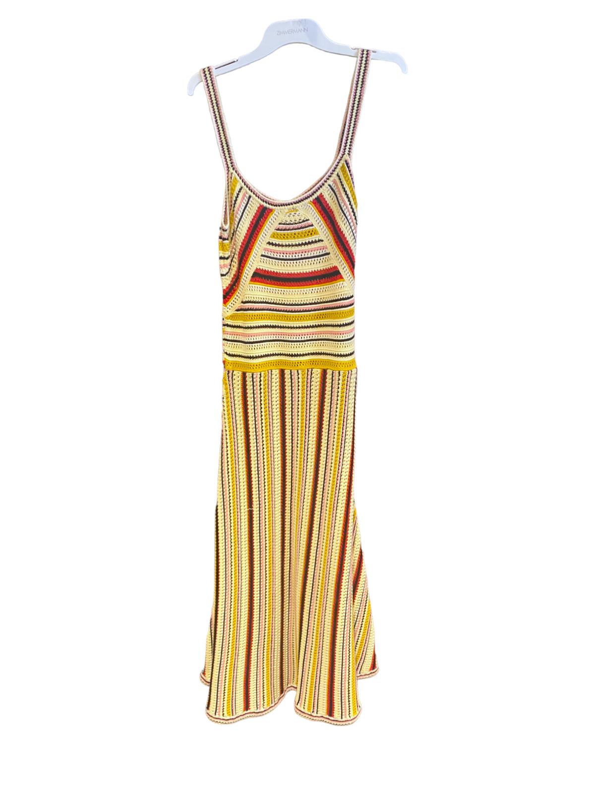 Zimmermann Vitali Multi Stripe Knit Dress | Midi, Crochet, Fit & Flare, Unlined