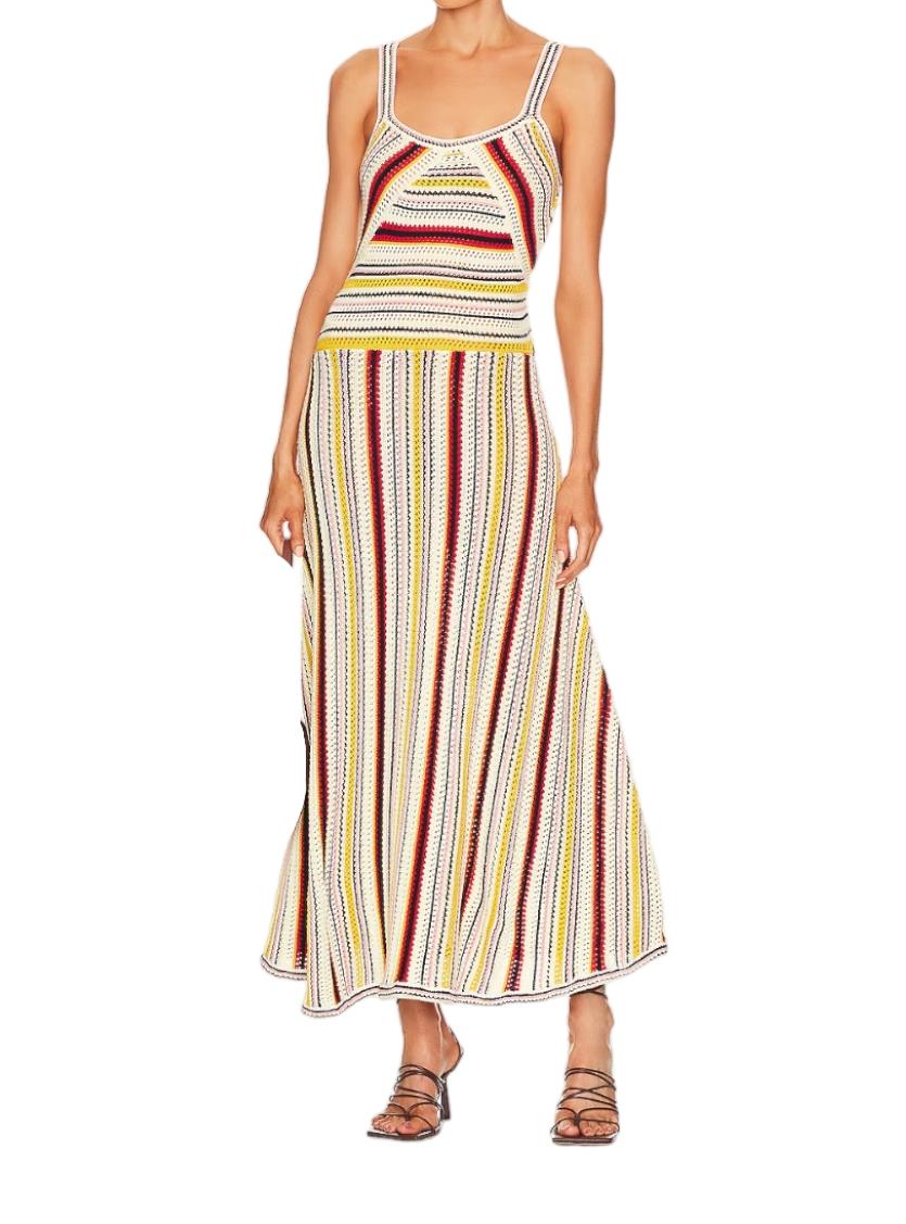 Zimmermann Vitali Multi Stripe Knit Dress | Midi, Crochet, Fit & Flare, Unlined