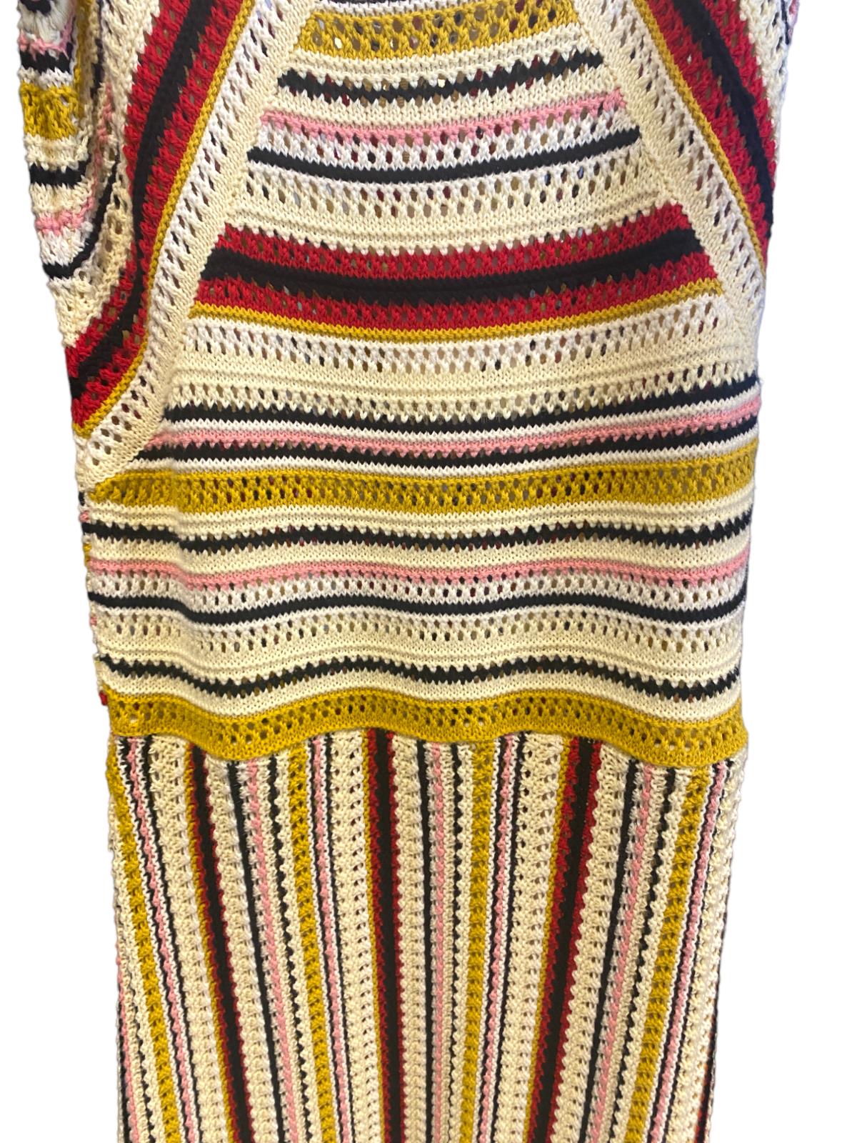 Zimmermann Vitali Multi Stripe Knit Dress | Midi, Crochet, Fit & Flare, Unlined