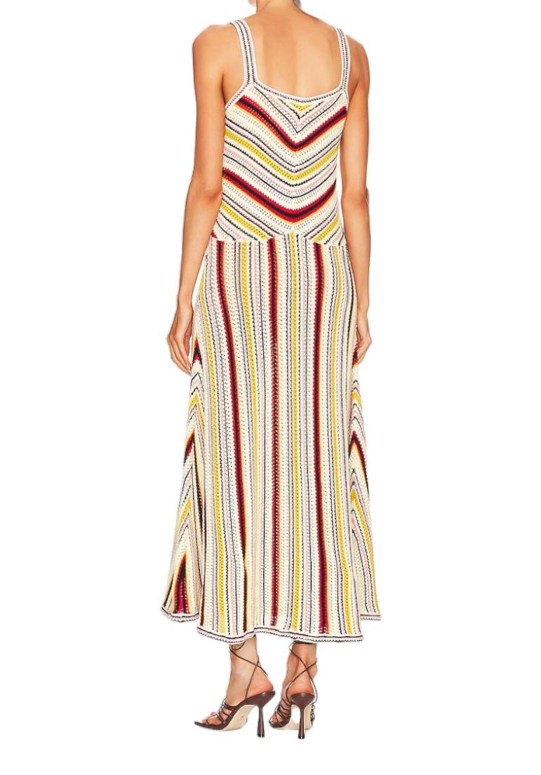 Zimmermann Vitali Multi Stripe Knit Dress | Midi, Crochet, Fit & Flare, Unlined