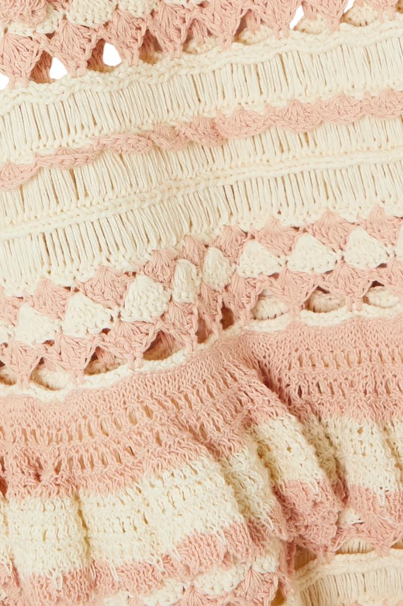 Zimmermann Clover Crochet Midi Skirt | Baby Pink/Cream, Cotton, Lined, Tiered