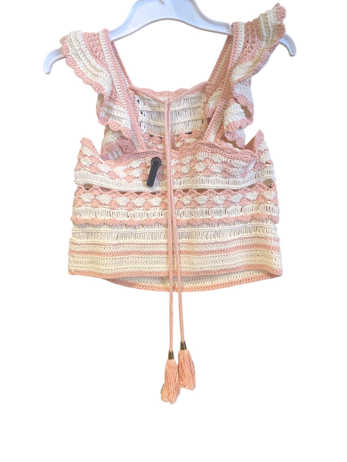 Zimmermann Clover Crochet Halter Tank | Crop Top, Pink Cream, Ruffle Tie