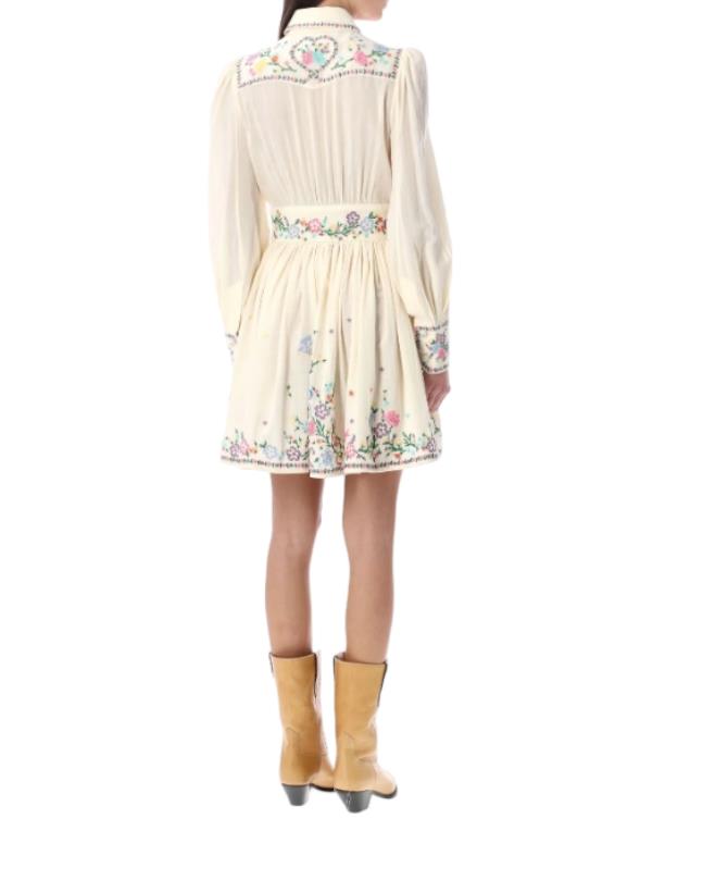 Zimmermann Clover Mini Shirt Dress | White, Floral Embroidery, Button Down, Boho