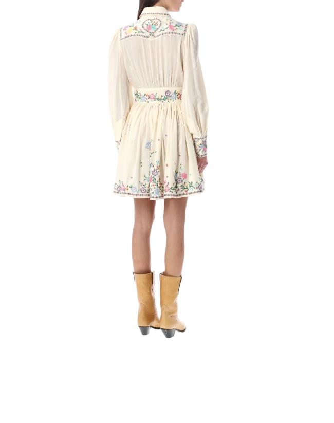 Zimmermann Clover Mini Shirt Dress | White, Floral Embroidery, Button Down, Boho