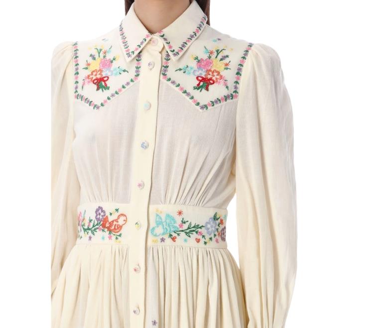 Zimmermann Clover Mini Shirt Dress | White, Floral Embroidery, Button Down, Boho