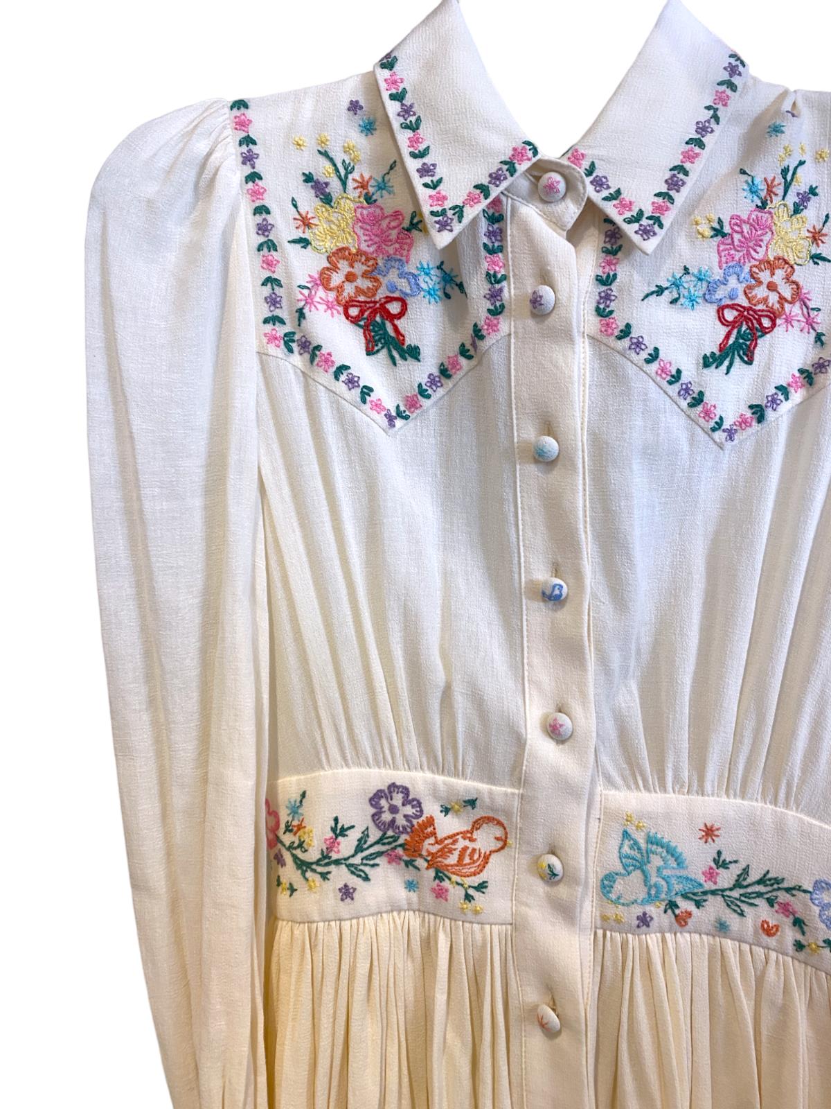 Zimmermann Clover Mini Shirt Dress | White, Floral Embroidery, Button Down, Boho