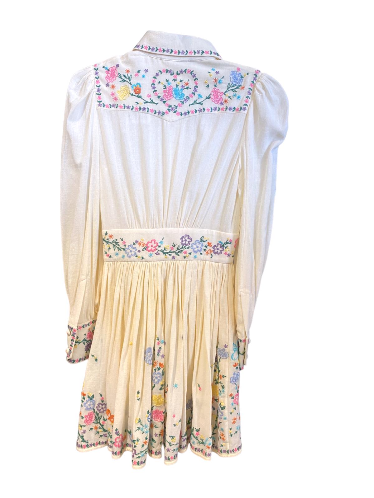 Zimmermann Clover Mini Shirt Dress | White, Floral Embroidery, Button Down, Boho