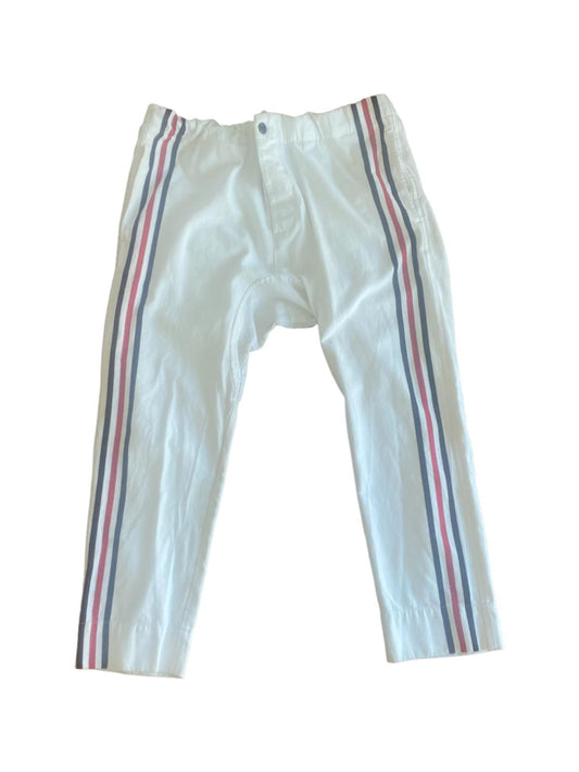 Bassike White Jeans | Racer Stripe, Sz 2, Drop Crotch, Drawstring, Italian Mater