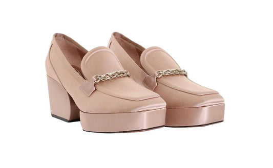 Zimmermann Crescent Satin Loafer | Blush/Nude, Platform, Gold Chain,Italian Made