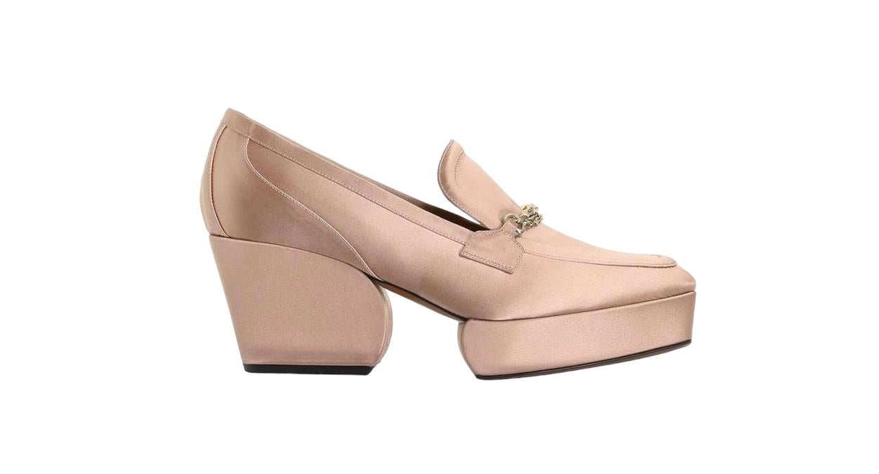 Zimmermann Crescent Satin Loafer | Blush/Nude, Platform, Gold Chain,Italian Made