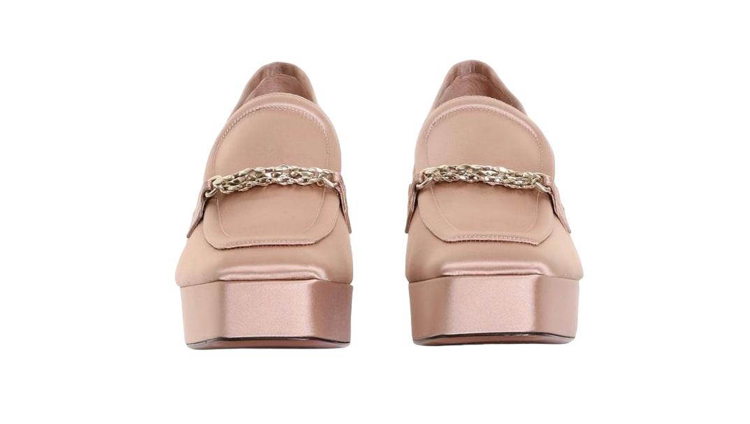 Zimmermann Crescent Satin Loafer | Blush/Nude, Platform, Gold Chain,Italian Made